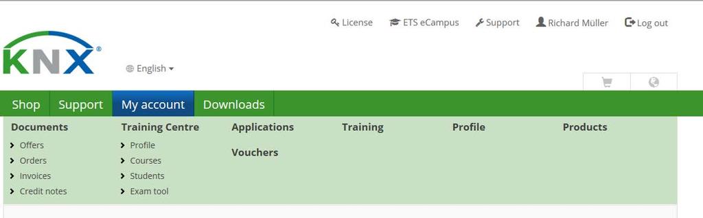 vaše objednávky, faktury, kredity Záložka Applications zde je možné se přihlásit na příslušný kurz Záložka Training zde vidíte jaké kurzy a s jakým výsledkem jste