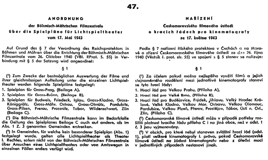 9a) 47. nařízení o hracích řádech pro kinematografy.