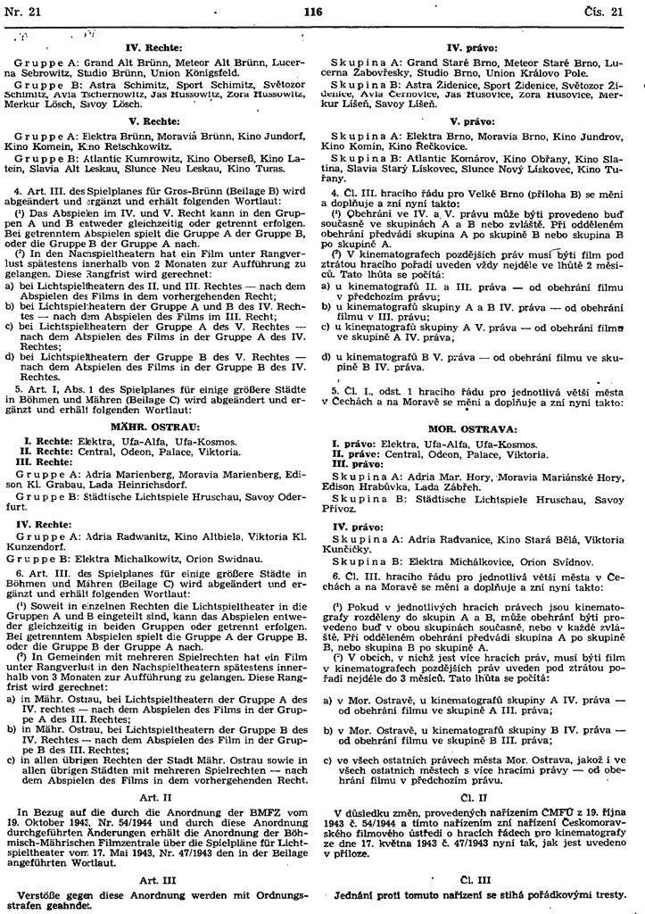 10b) 58. Nařízení ČMFÚ, kterým se mění nařízení ze 17. května 1943.