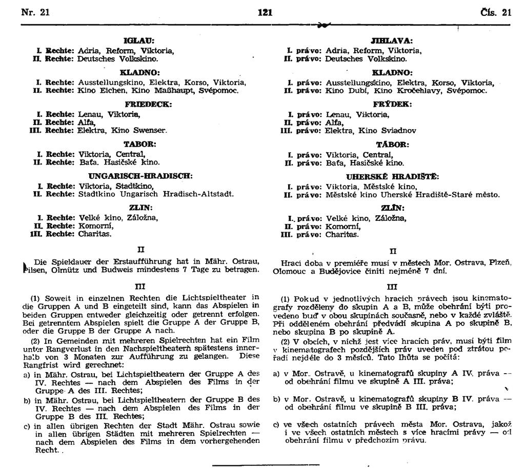 10g) 58. Nařízení ČMFÚ, kterým se mění nařízení ze 17. května 1943.