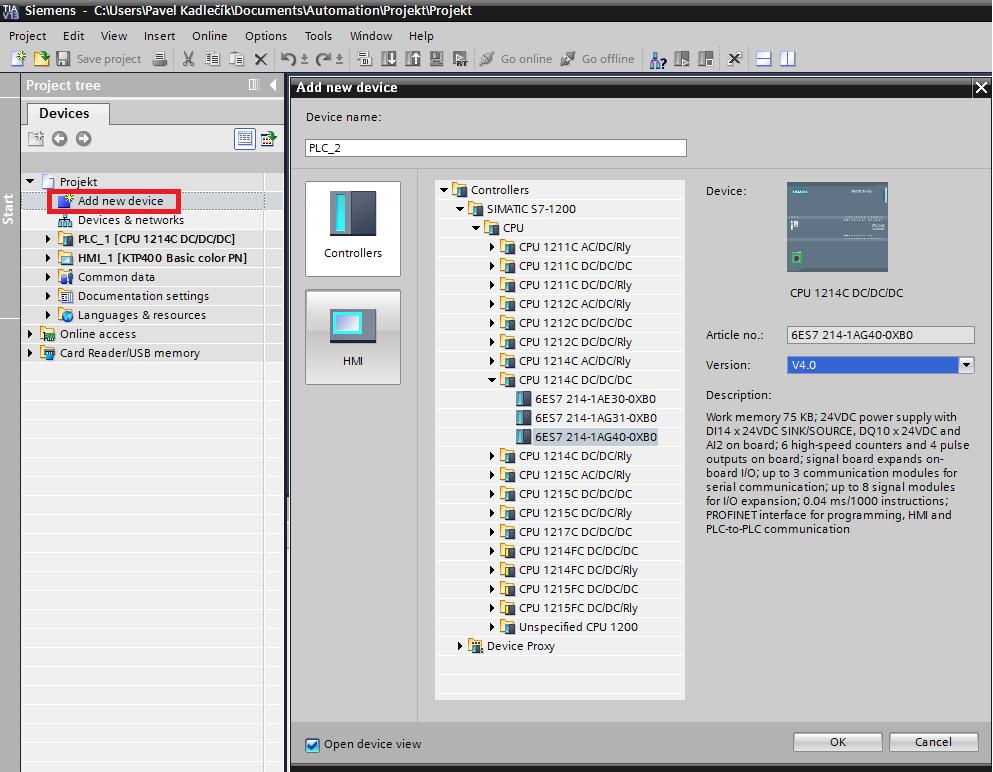 UTB ve Zlíně, Fakulta aplikované informatiky 43 Po vytvoření projektu se přepneme pomocí Project view do prostředí projektu a jako první provedeme hardwarovou konfiguraci zařízení, se kterým budeme