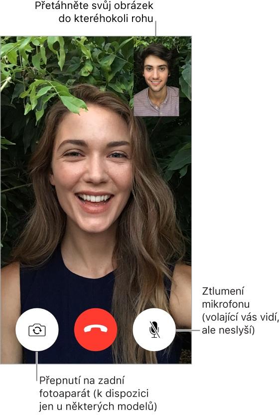 Přední FaceTime fotoaparát vám umožňuje komunikovat tváří v tvář.