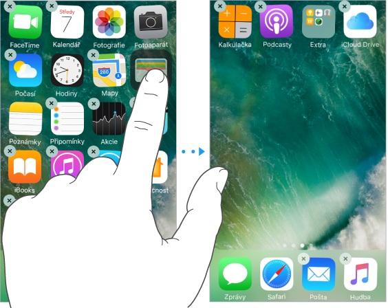 Přizpůsobení ipodu touch Uspořádání vašich aplikací Uspořádání aplikací: Dotkněte se kterékoli aplikace na ploše a držte na ní prst, dokud se ikony nezačnou třást. Přetažením aplikaci přesuňte.