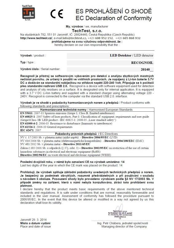 TECHTEST 3 So ware Recognoil Professional So ware Recognoil Professional obsahuje všechny výhody so warové verze Advanced a přidává k nim následující funkcionality: automa cké přístrojové ověření