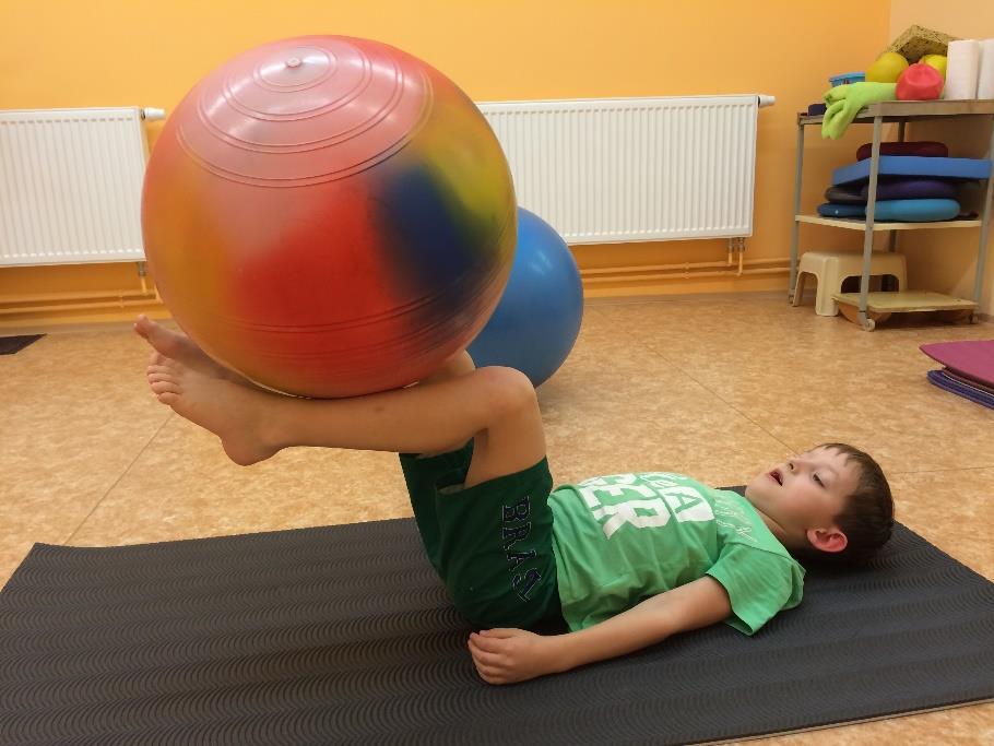 CVIČENÍ NA VELKÉM MÍČI 9.6.5 SILÁK Zaměření: Posílení břišních svalů (m. transversus abdominis, m. rectus abdominis, mm. obliqui abdomines).