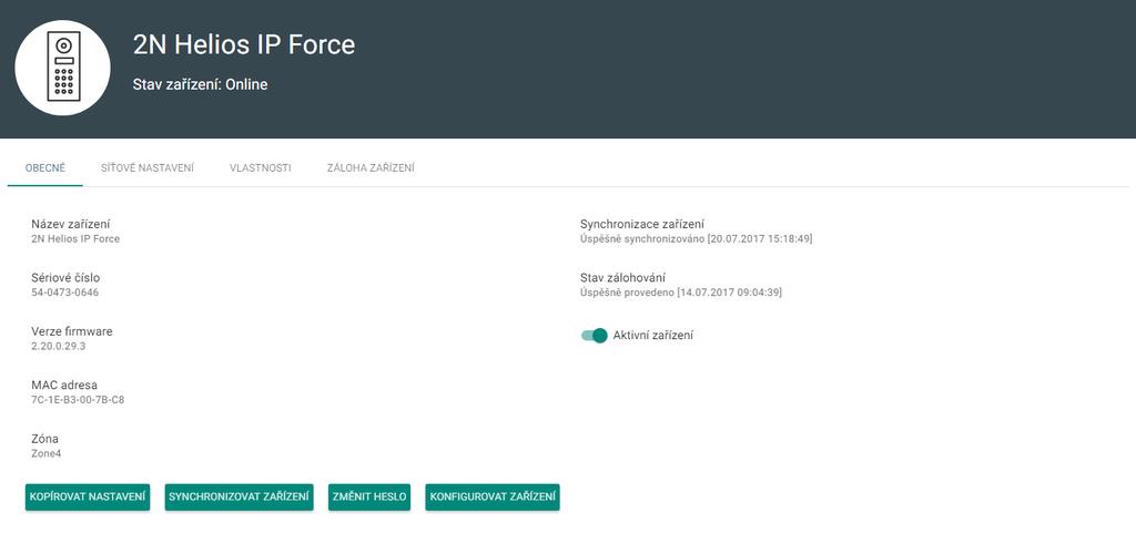 4. Otevře se nové okno, ve kterém lze provést konfiguraci zvoleného zařízení (jednotlivé parametry jsou vysvětleny v konfiguračním manuálu zařízení,