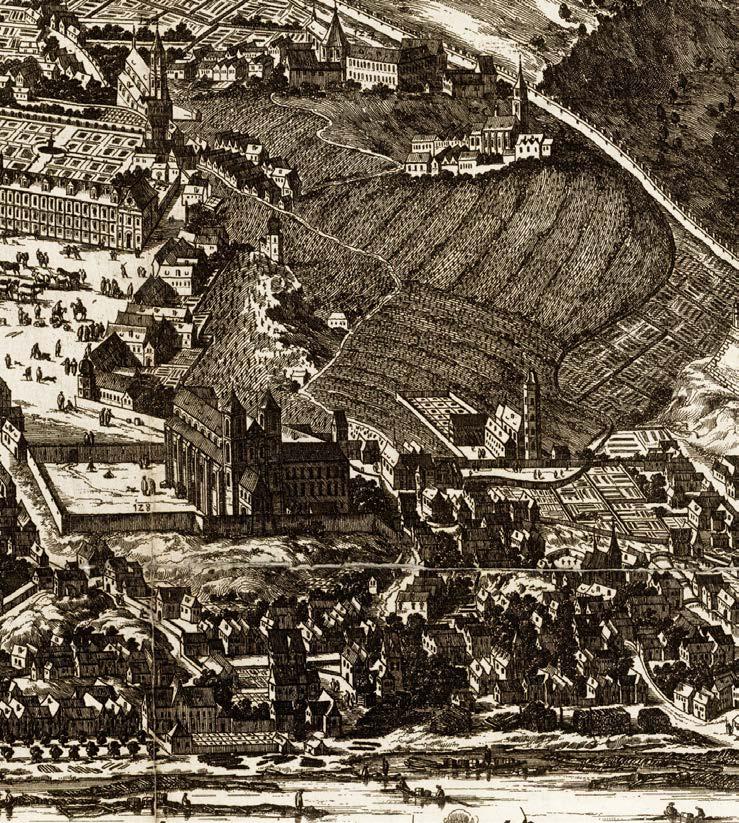 Historie Folpert van Ouden Allen: Praga caput Regni Bohemiae (1685), ze sbírky Muzea hl. m. Prahy Ouden-Allenův prospekt ukazuje jižní kout tehdejší Prahy v druhé polovině 17. století.