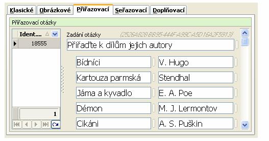 Přiřazovací otázka obsahuje několik dvojic, které k sobě logicky patří (program neumožňuje různý počet položek v jednotlivých sloupcích).