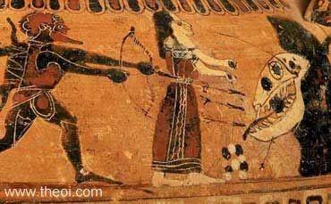 Ethiopie poslaná Poseidonem, aby ničila zemi a sežrala Andromédu, je