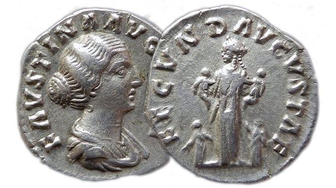F FECVND AVGVSTAE (Fecvnditas Avgvstaem, Plodnost císařovny) - Faustina mladší jako první oslavovala svou plodnost na římských mincích,