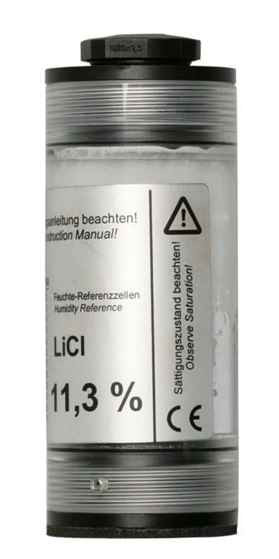 Kalibrace senzoru pomocí solí Saturovaná sůl LiCl (=Lithiumchlorid): 11,3 %rh Kalibrace se provádí pomocí solí, které mají stabilní rh v