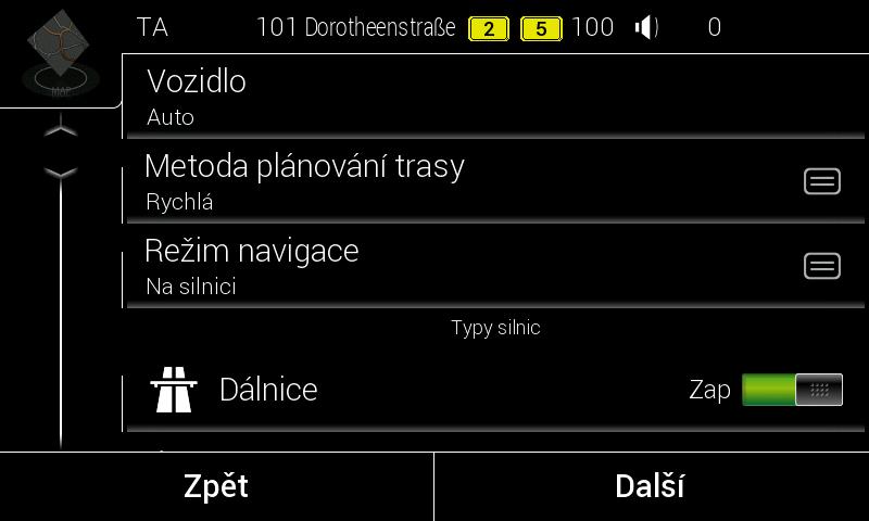 Později lze tyto parametry kdykoli změnit v menu Předvolby trasy (strana 68). Klepnutím na tlačítko pokračujte. 7.