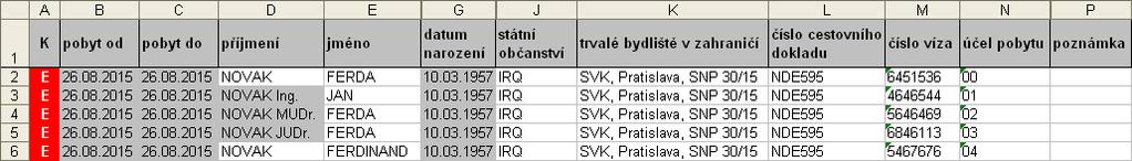 Obrázek č. 5 Kontrola a indikované chyby E Článek 6 Zápis údajů do listu Seznam prostřednictvím formuláře pro pořizování dat (1) Formulář pro pořizování dat do listu Seznam zobrazuje obrázek č. 1.