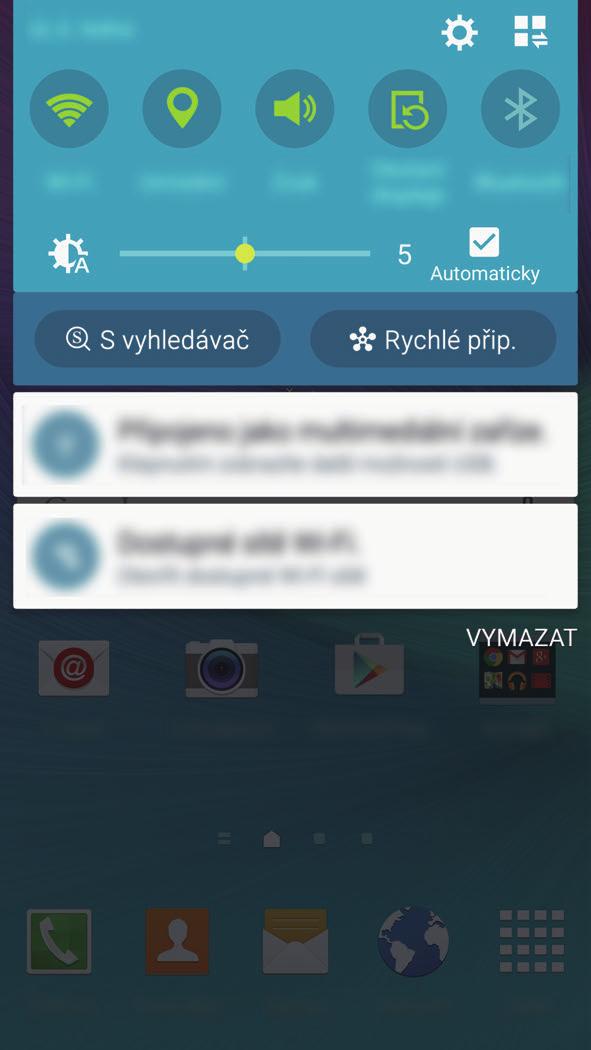 Základy Na panelu s oznámeními můžete používat tyto funkce. Aktivace nebo deaktivace možností. Pro podrobnější nastavení klepnout a podržet tlačítko. Spuštění Nastavení.