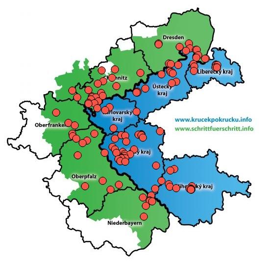 přeshraničních partnerství 13 Celkové náklady 66 000 Mapa cílových regionů s navštívenými zařízeními Koordinační centrum č esko-německých výměn mládeže Tel.
