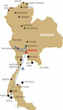 > THAJSKO Okruh Thajskem a krásy thajských ostrovů Bangkok Ayutthaya řeka Kwai Krabi ostrovy Phi Phi ostrov Phuket MOŽNOST REZERVACE LETENEK VE TŘÍDĚ COMFORT CLASS Přímé lety bez přestupů 1.