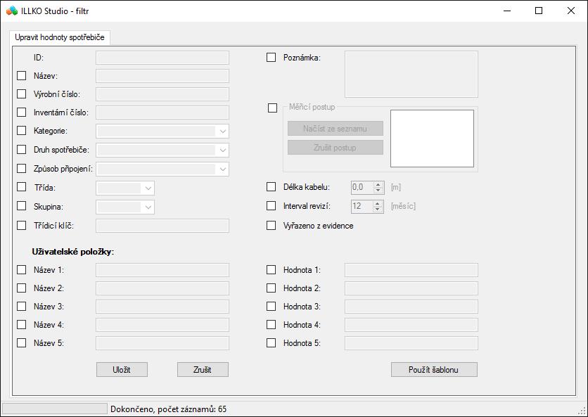 ILLKO Studio - návod 5 Práce s programem hromadné změny parametrů vybraných spotřebičů tisk odeslání spotřebičů do měřicího přístroje mazání Hromadná změna parametru spotřebičů (Obrázek 8) se provede