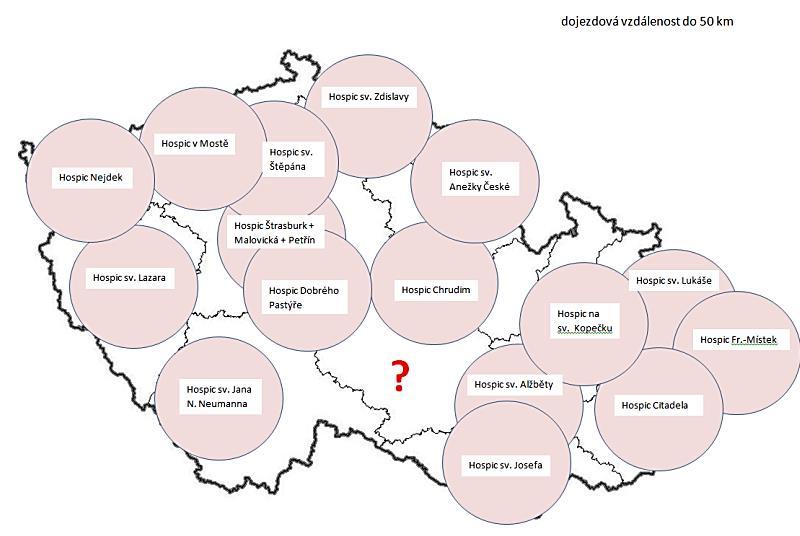 Parametry potřebnosti lůžkové hospicové péče v ČR dostupnost - hustota pokrytí by měla dosahovat 5 lůžek / 100 tis. obyv.