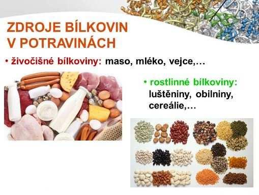 2) BÍLKOVINY Měly by tvořit 10-20% celkového energetického příjmu Mléčné výrobky, maso, ryby, vejce, luštěniny, ořechy, pohanka Denně sněz dvě porce mléčných výrobků a dvě porce masa, ryb a nebo