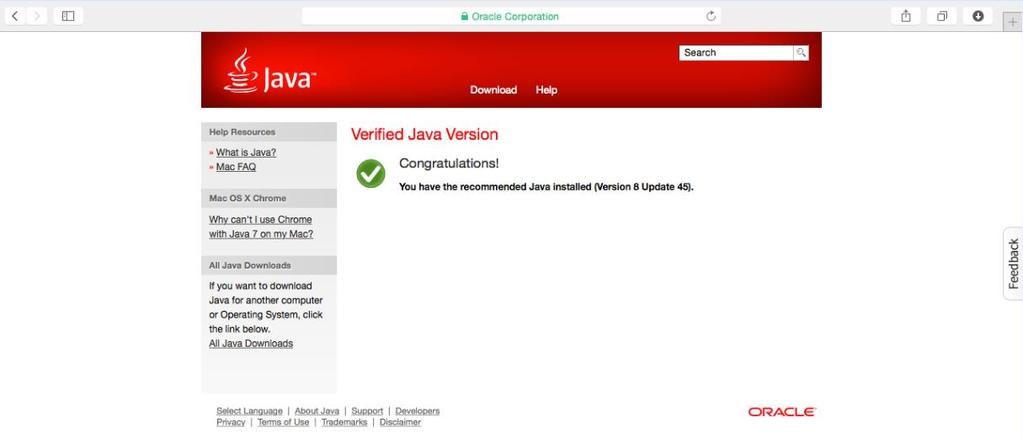 Stiskněte tlačítko Verify Java version.
