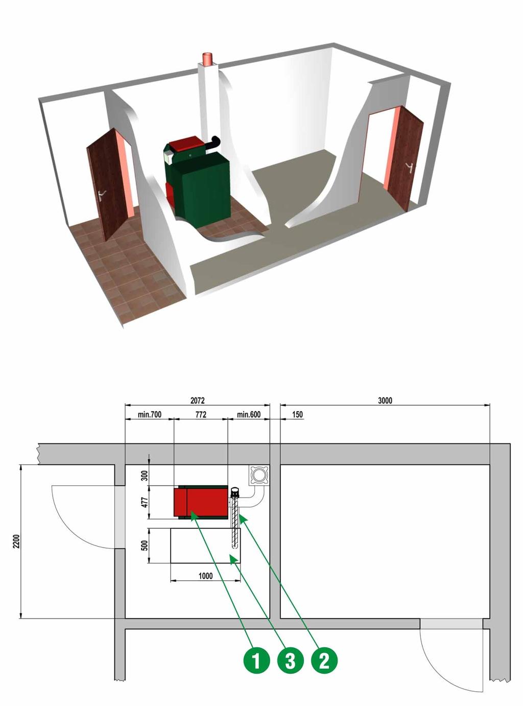 Obr. 1) Základní sestava kotel + zásobník.