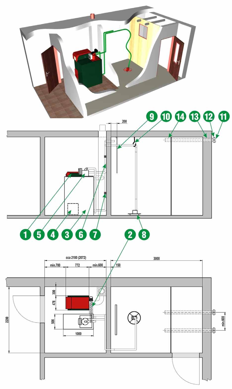 OBR. 6) Pneumatická doprava + krtek. Krtek je odběrné zařízení ovládané řídící jednotkou pneumatické dopravy vhodné pro plochu2,5 x 2,5 m.