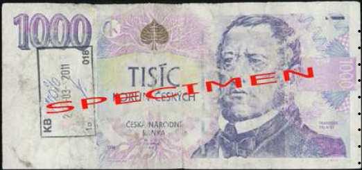 ploše, nebo malými otvory tvořícími nápis SPECIMEN. 1.