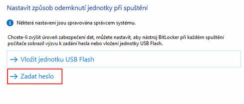 V případě použití hesla zvolte dostatečně silné heslo: Nyní je nutné zvolit umístění zálohy obnovovacího klíče.