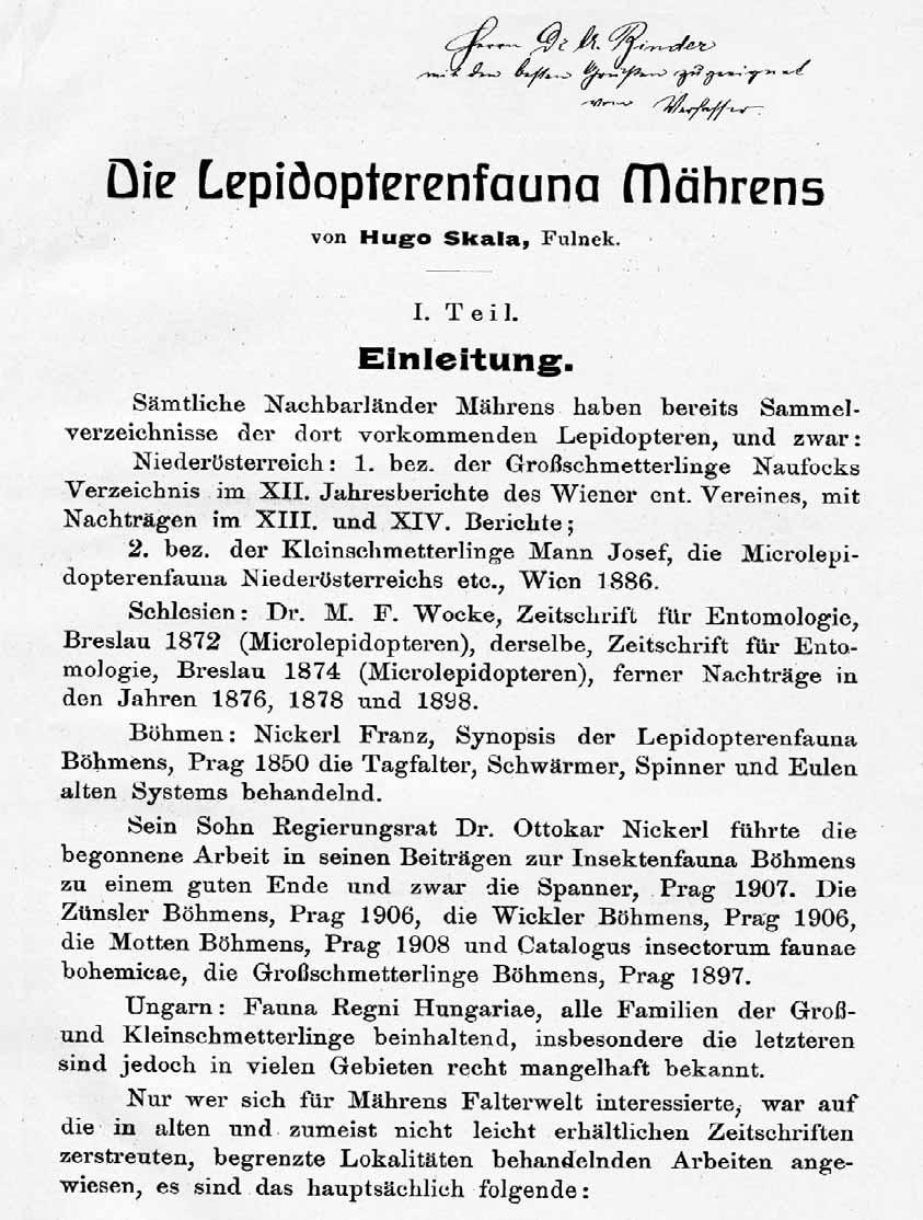 Historie a prozkoumanost území History and area exploration Obr. / Fig. 3. Titulní strana díla Die Lepidopterenfauna Mährens H.