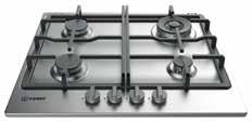 Bezpečnostní ventily hořáků Maximální výkon hořáků 7,3 kw Provedení: černé sklo Rozměry (v x š x h): 44 x 600 x 510 mm Rozměry pro vestavbu (š x h): 555 x 475 mm 4 plynové hořáky Integrované