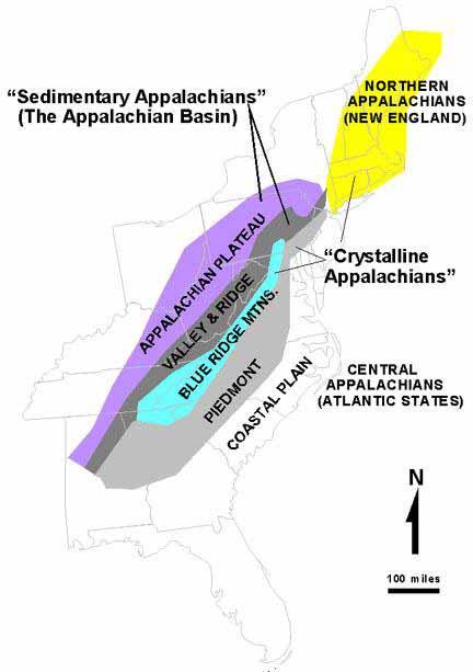 Appalačské hory (Appalachian Highlands) Appalačské plošiny (Appalachian Plateau) soustava náhorních plošin v různém stupni