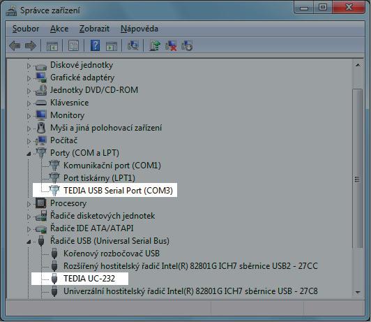 V sekci Další zařízení se objeví další neznámé zařízení USB Serial port, které představuje virtuální COM port konvertoru.