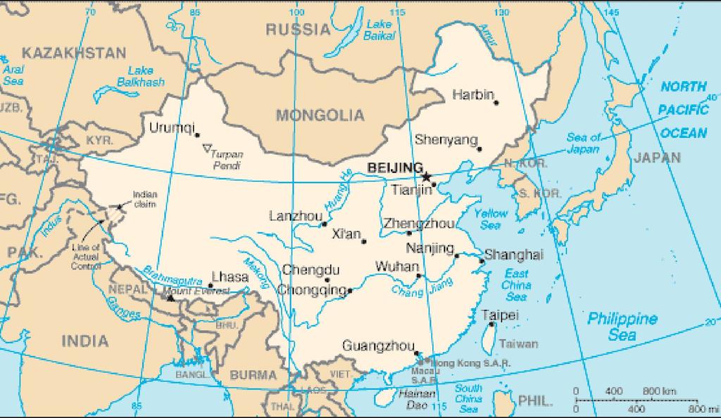 2. Čína Čína je rozlohou třetím největším státem světa. Zaujímá téměř 1/4 asijské pevniny a je rovněž zemí s největším počtem obyvatel, Žije zde asi 1/5 populace světa. Tato země prošla ve 20.