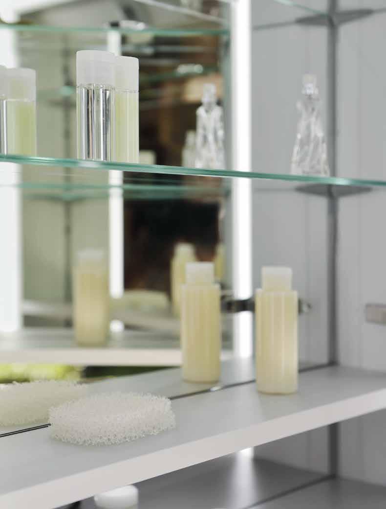 ROYAL LUMOS UPŘÍMNĚ ŘEČENO: VELKOLEPÉ Také uvnitř vyzařuje ze zrcadlové skříňky ROYAL LUMOS design a kvalita made in Germany. Vestavěná přihrádka ctí design a určuje praktické priority.