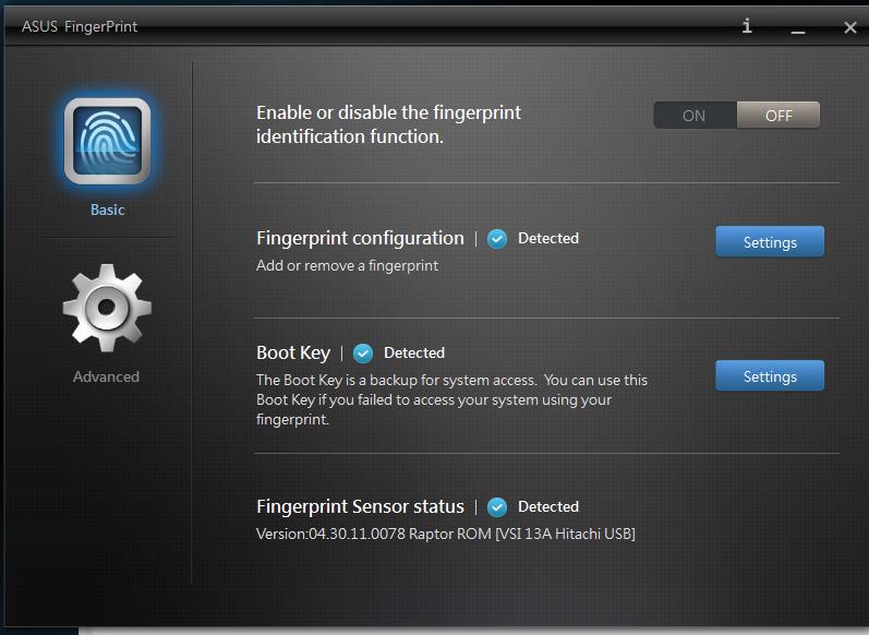 Později lze toto okno rovněž zobrazit spuštěním aplikace ASUS FingerPrint na obrazovce Start.