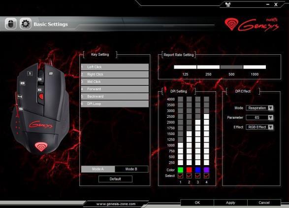 GENESIS GX57 USER MANUAL - EN FEATURES - Precise optical sensor (AVAGO 3050) with 4000 DPI resolution, - Gaming software with profile/macro editor, - 6 programmable buttons, - Adjustable illumination