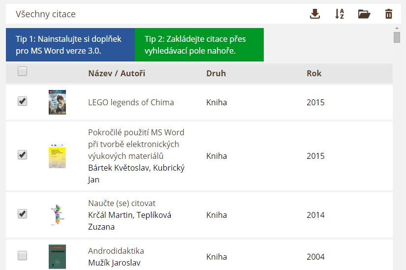 složky, do níž chcete citace vložit Citace se přesunou do složky