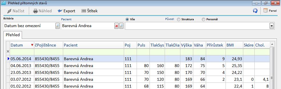 Součásti přehledu menu s ikonami - slouží k ovládání základních funkcí přehledu