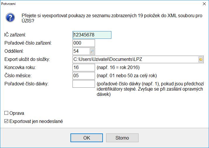 Program je připraven exportovat všechny zobrazené poukazy. Označením lze vybrat jen některé poukazy pro export.