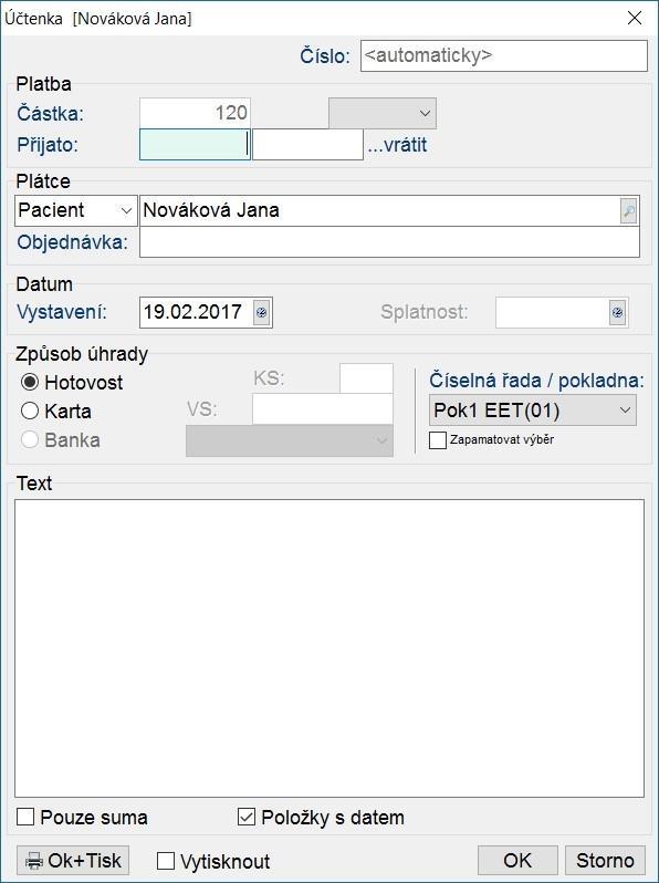 Vystavení předchází natížení účtu, které lze provézt jedním z několika způsobů přímým natížením, tlačítkem z frekventovaných, sdruženým výkonem, s prohlídkou,