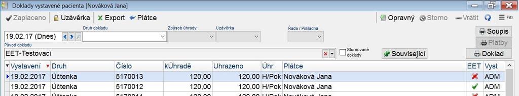 V případě požadavku na odeslání pouze vybraných dokladů proveďte výběr záznamů v tabulce (zatržením v záhlaví prvního sloupce).