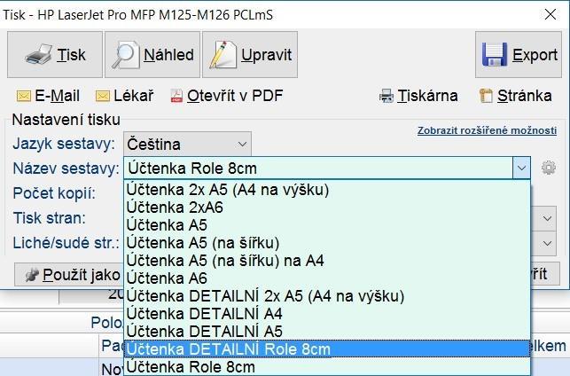 Příklad výstupu tisku na