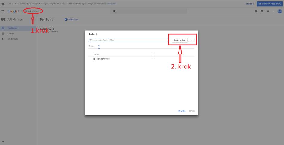Poté se zobrazí se následující obrazovka. Pojmenujeme projekt. Project ID není třeba měnit.