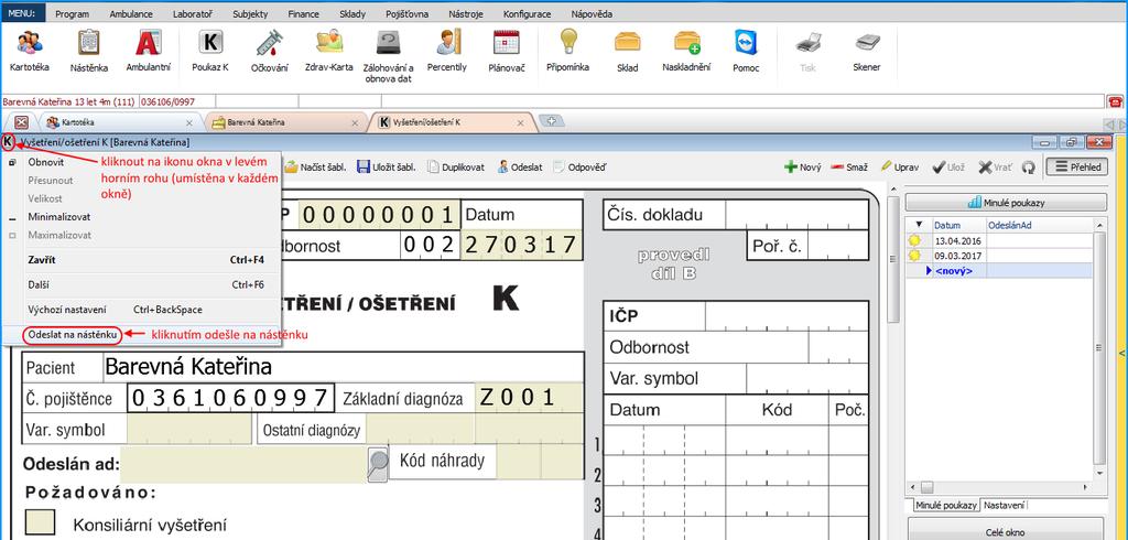 Vybereme-li tuto položku, otevře se následně dialog pro vyplnění nového příspěvku na nástěnku, vztahujícího se k danému oknu programu. Položky vyplníme (viz.