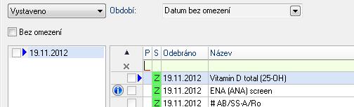 tlačítko " Přepsat" umožní přepis výsledků do dekursu. Lze zvolit styl přepisu - tabulkou, či textem, toto nastavení se skrývá pod tlačítkem" Panel". tlačítko " Nová žádanka" - vystavení nové žádanky.