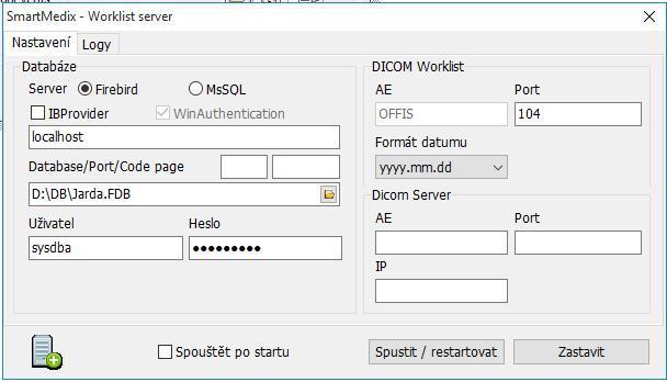 Worklist server v současné době neumí běžet jako služba, musí tedy být spuštěn na stanici pod přihlášeným uživatelem!