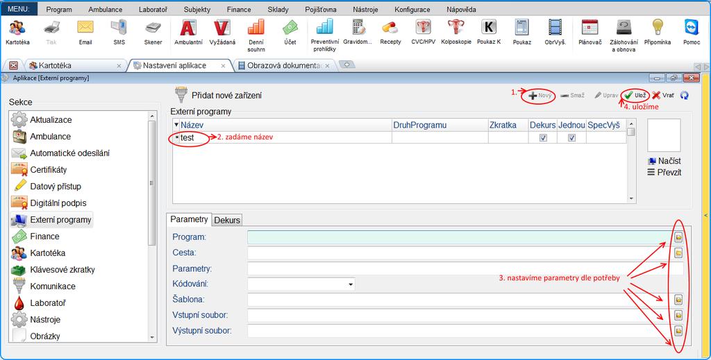 V obou případech přidání externího programu vždy zkontrolujte správnost cesty k externímu programu.