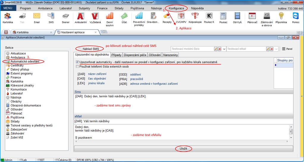 Nastavení automatického odesílání v konfiguraci