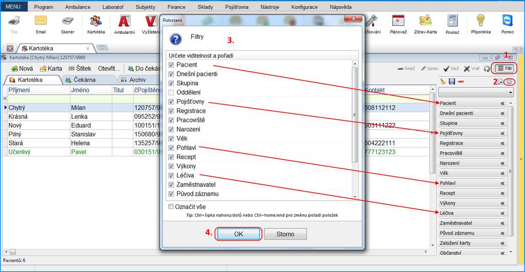 Ovládací prvky Nová - kliknutím na toto tlačítko založíme novou kartu pacienta. Zobrazí se identifikační karta pacienta, kde zadáváte základní identifikační údaje pacienta.