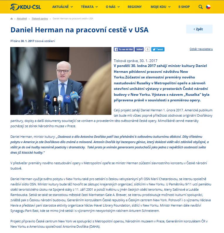 Informační stránky Daniel Herman na pracovní cestě v USA Datum: 30. 1.